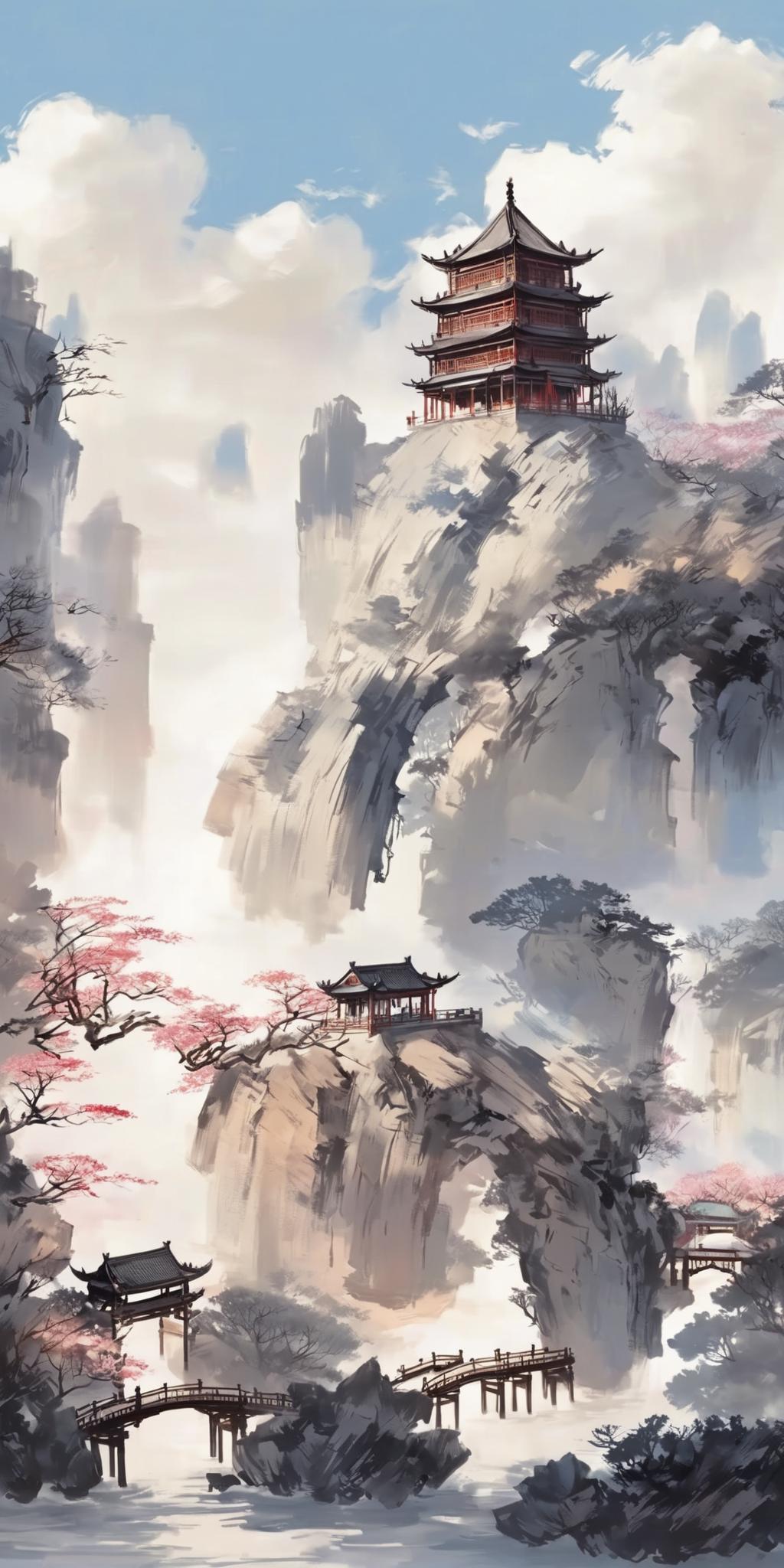 国画 水墨 山水画 SDXL(CHINESE INK PAINTING)HOTIQ烧脑社区